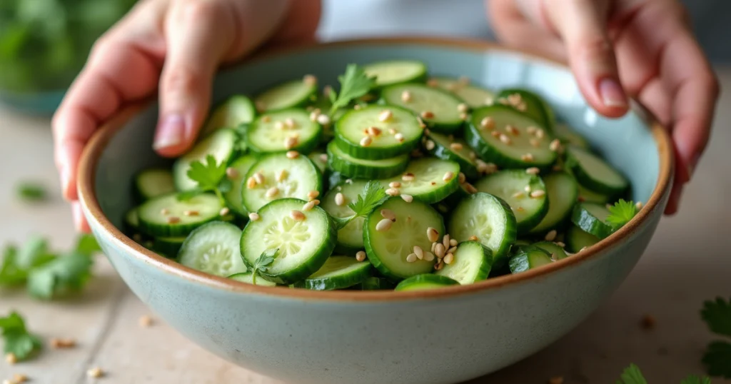 "Quick and flavorful cucumber salad with Asian flavors."